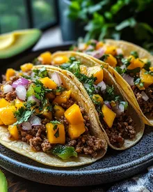 Tacos di manzo con salsa di mango