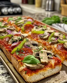 Pizze deliziose di pane francese al forno